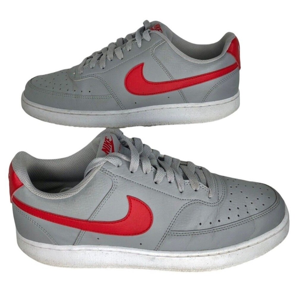NIKE Court Vision Low Gray Red Leather Sneakers Men’s Size 8.5 VguC